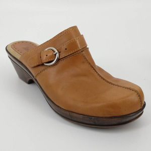 Bass Leona Clogs Mules Slip On Tan Leather Size 10